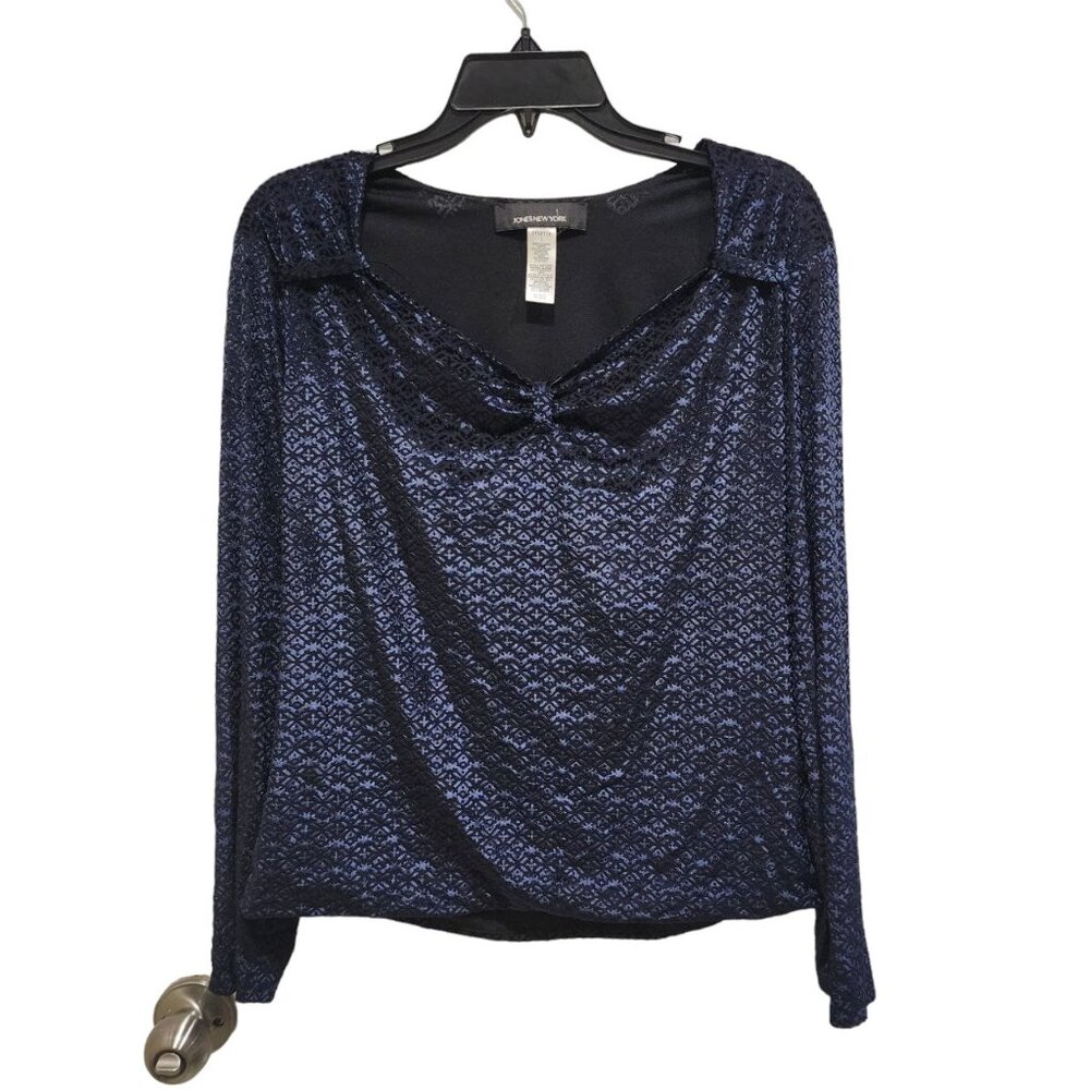 Jones New York Velvet Skirt & Blouse Women's Size L Blue Stretch